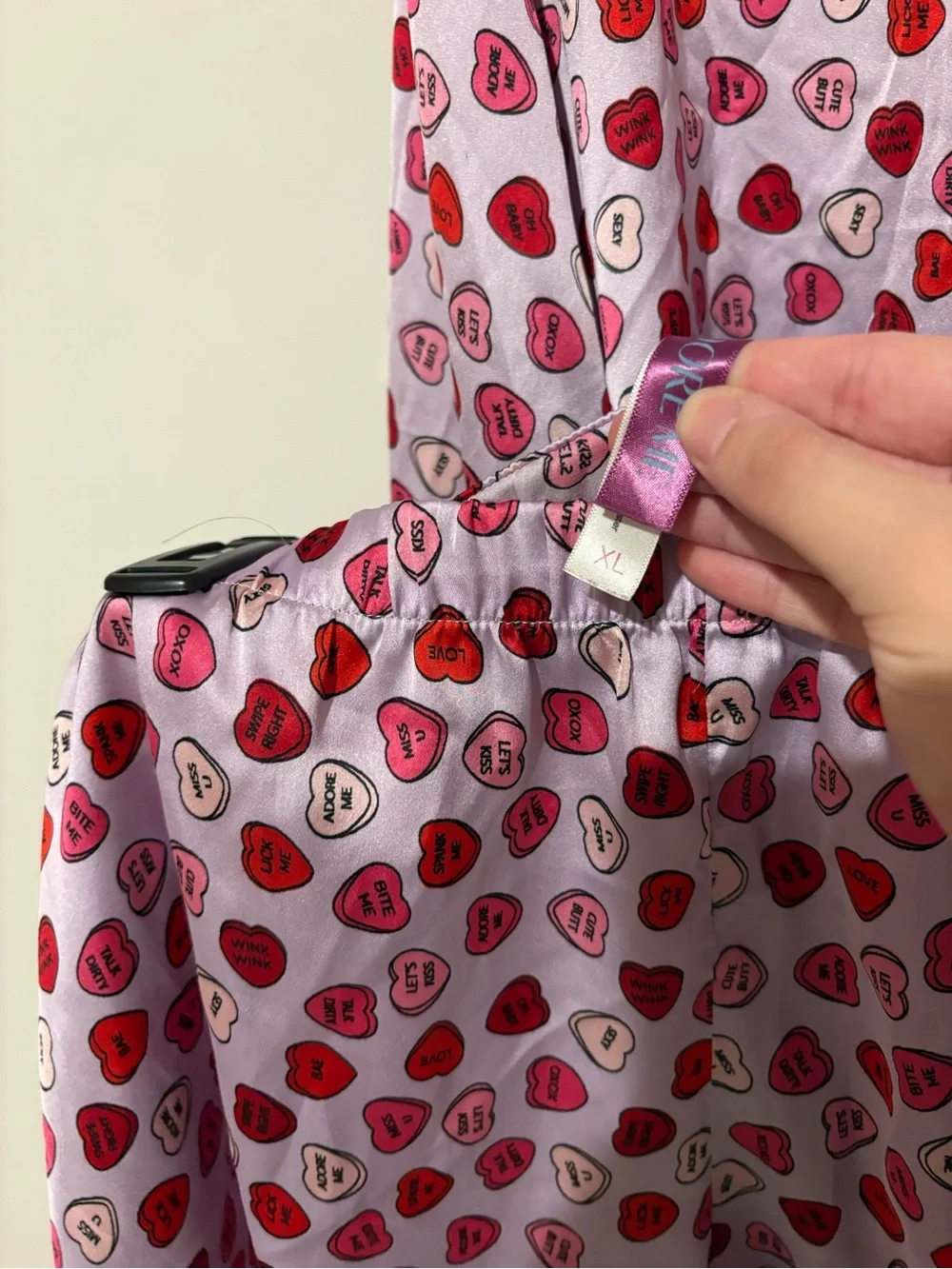 Adore Me Sammi Candy Heart Print Pajama Set Pink size XL